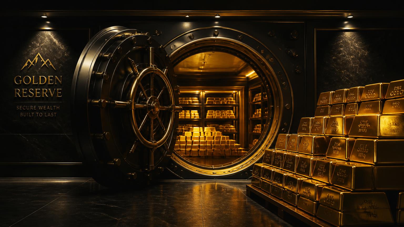 Gold bullion bars inside a secure vault